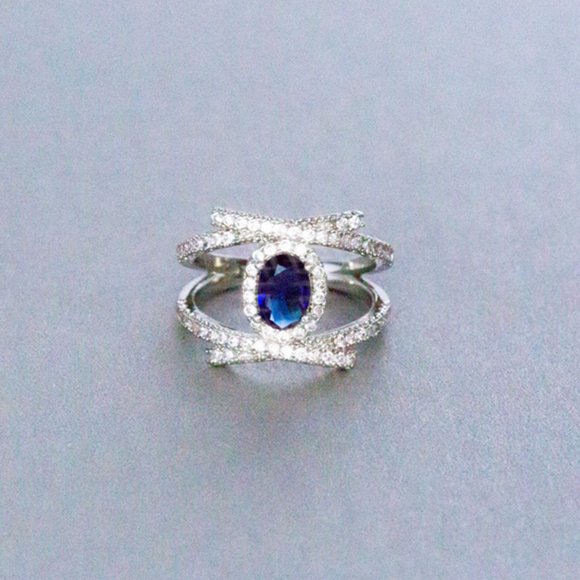 ✨ Trendy Fashion Cross Oval Royal Blue Zircon Rings for Women, EVGG1249 - Picture 1 of 5
